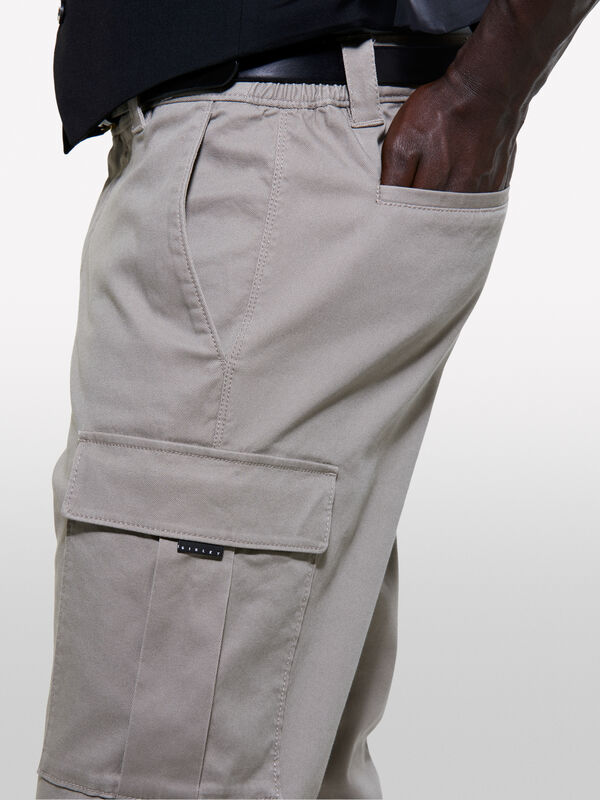 Brown slim comfort fit cargo trousers - men's cargo trousers | Sisley