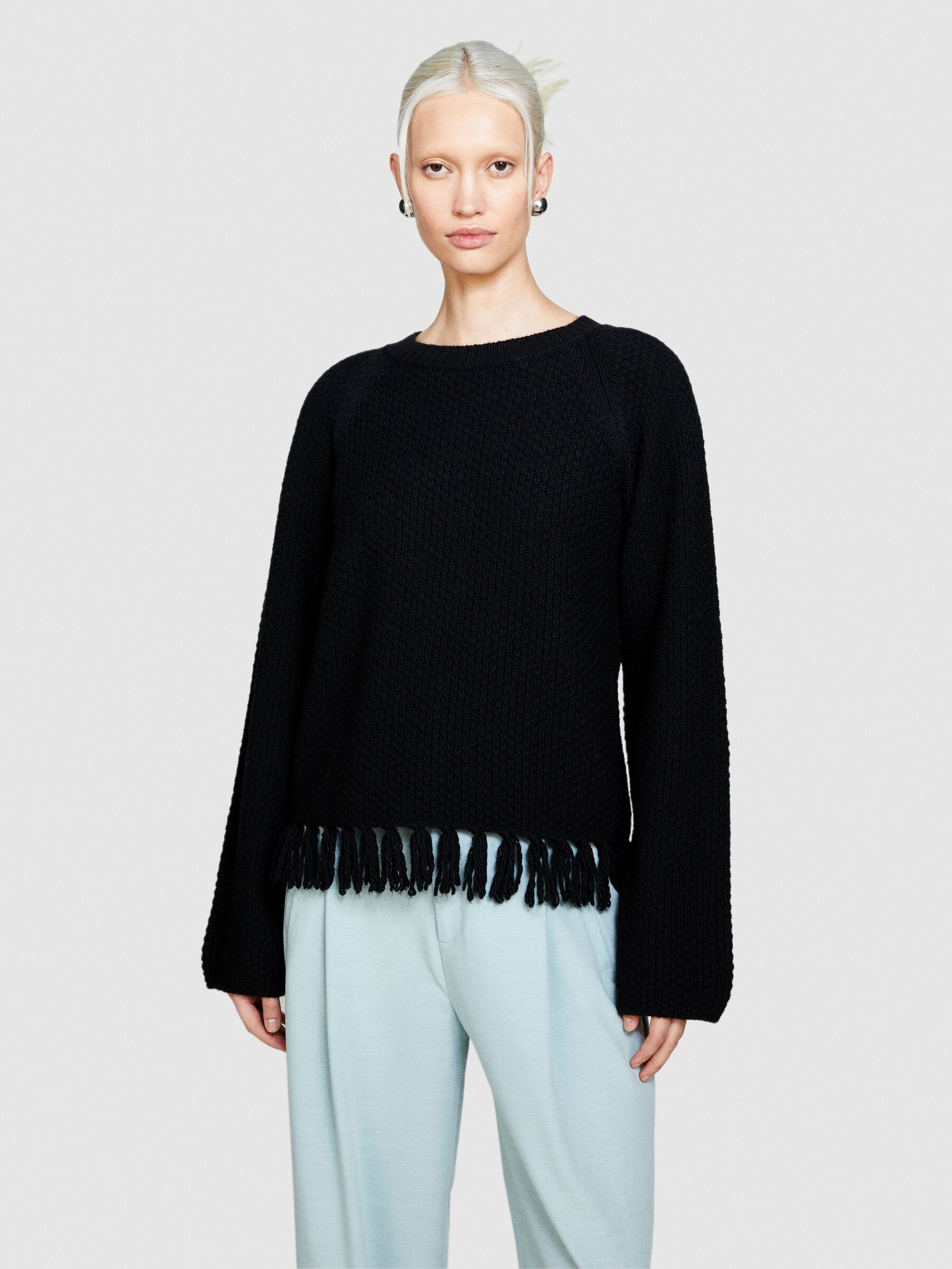 Fringe outlet black sweater