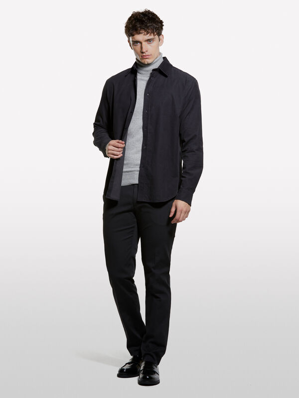 Dark gray corduroy shirt - men's regular fit shirts | Sisley