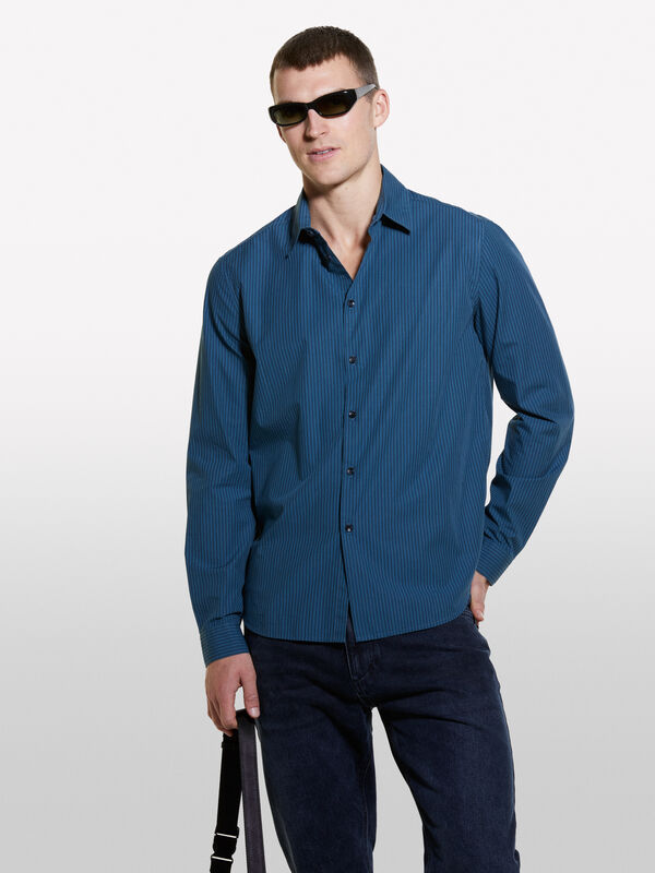 Dark blue yarn dyed shirt - men's regular fit shirts | Sisley