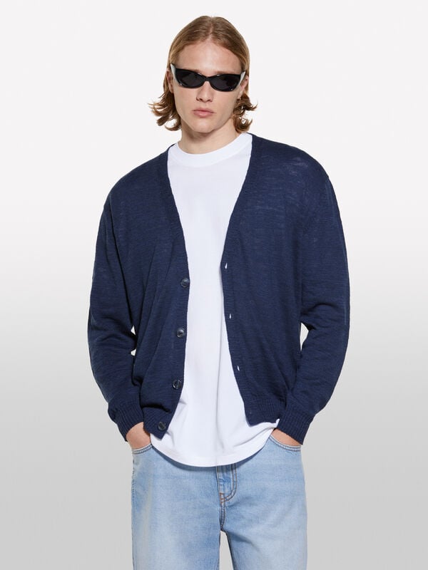 Dark blue melange cardigan - men's cardigans | Sisley