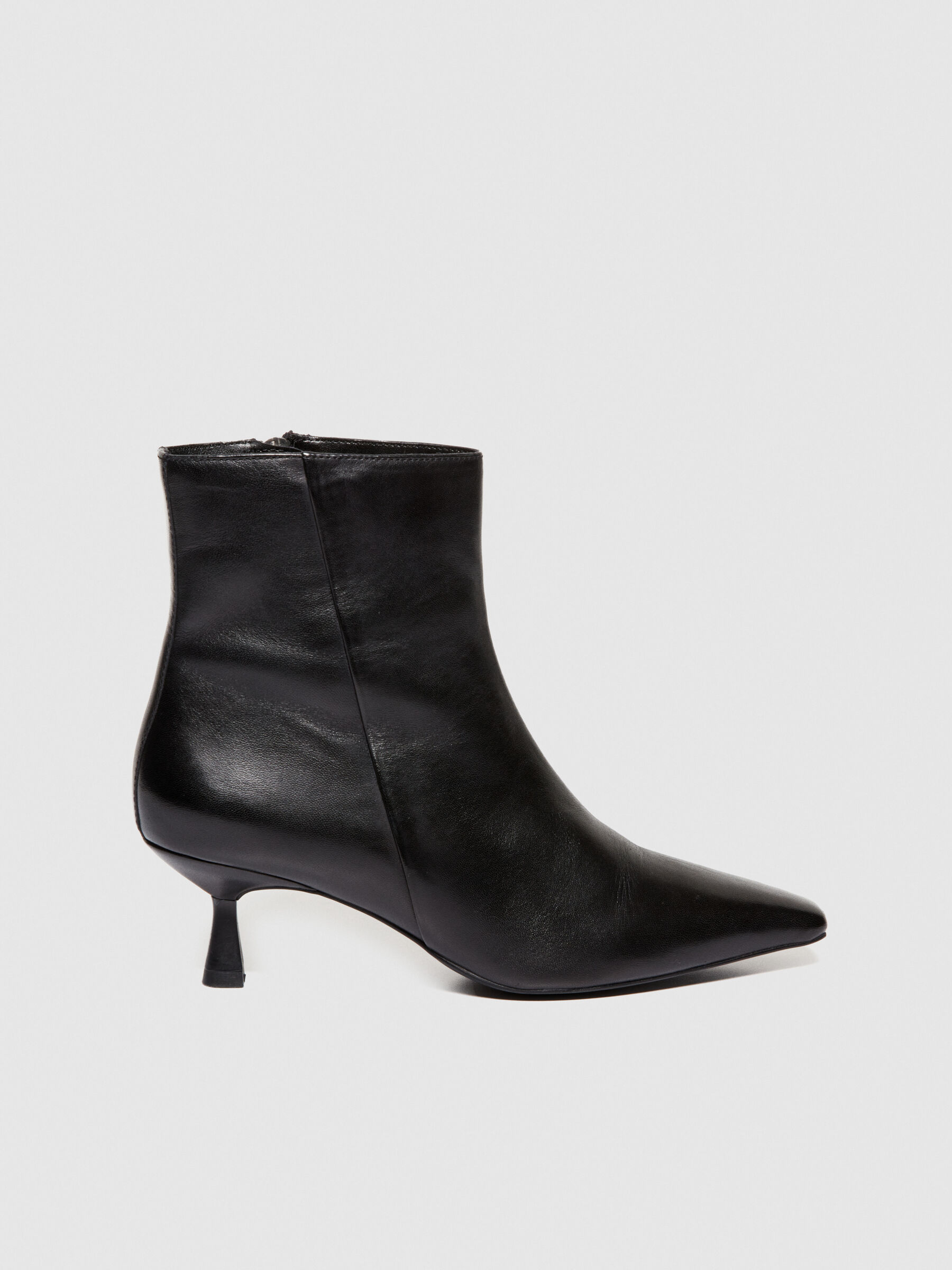 Black leather kitten heel boots best sale