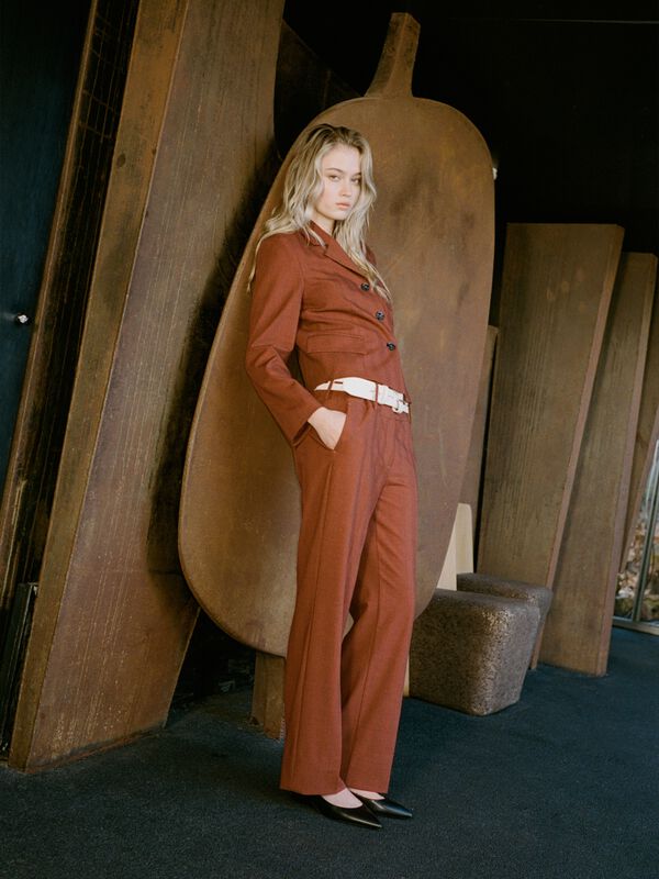 Burnt color yarn dyed trousers - women's regular fit trousers | Sisley