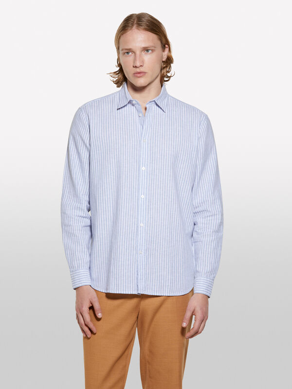 Light blue striped linen blend shirt - men's regular fit shirts | Sisley