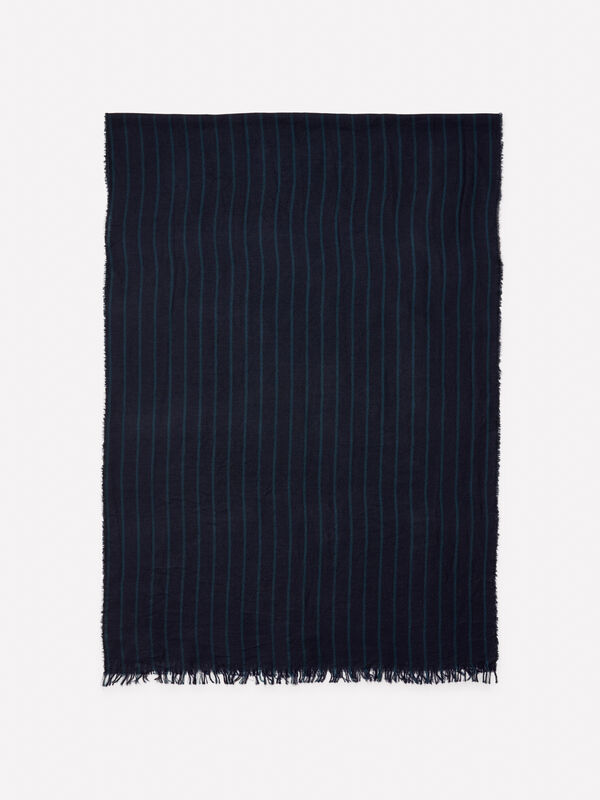 Dark blue yarn dyed frayed scarf - men's scarves and foulards | Sisley