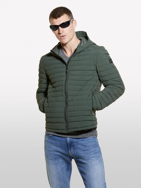 Military green padded jacket with hood - men's puffer jackets and coats | Sisley