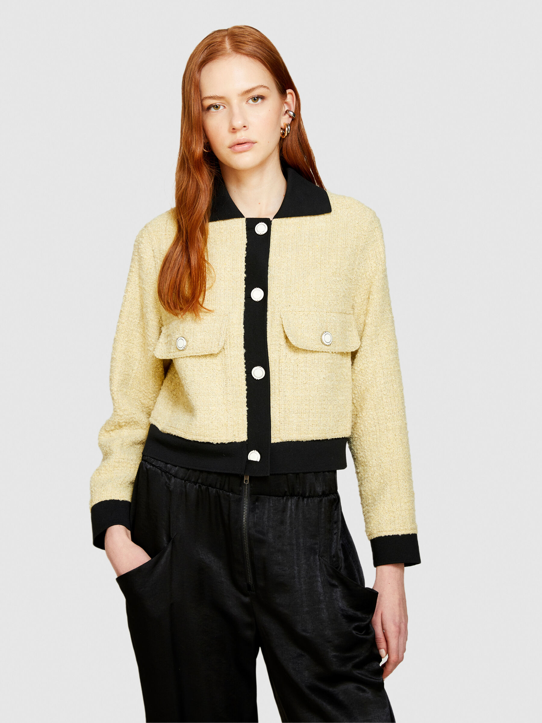 Bouclè jacket with contrast, Yellow - Sisley