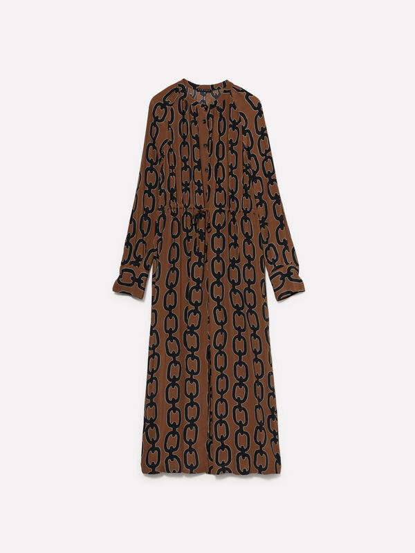 Brown printed shirt dress with slit - women's midi dresses | Sisley