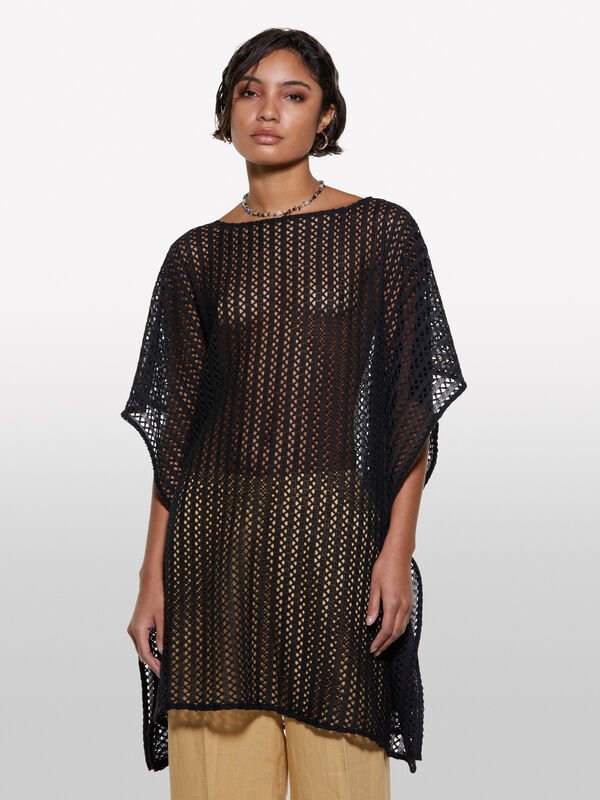 Black crochet kaftan  - women's short dresses | Sisley