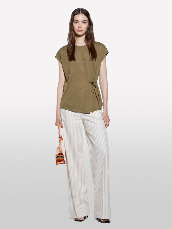 Military green t-shirt with laces - women's short sleeve t-shirts | Sisley