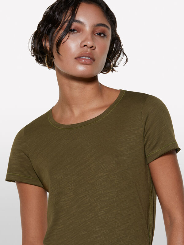 Military green t-shirt with round neck - women's short sleeve t-shirts | Sisley