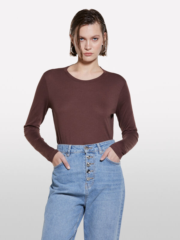 Brown long sleeve t-shirt - women's long sleeve t-shirts | Sisley