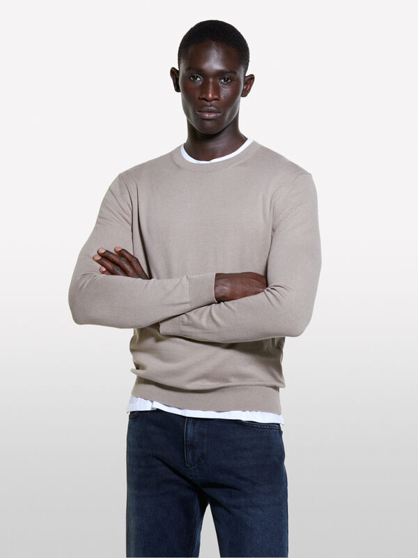 Solid brown sweater - men's crew neck sweaters | Sisley