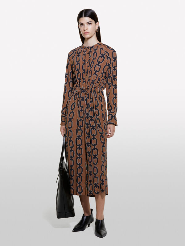Printed shirt dress with slit - women's midi dresses | Sisley