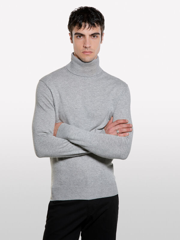 Gray regular fit sweater with high neck - men's high neck sweaters | Sisley