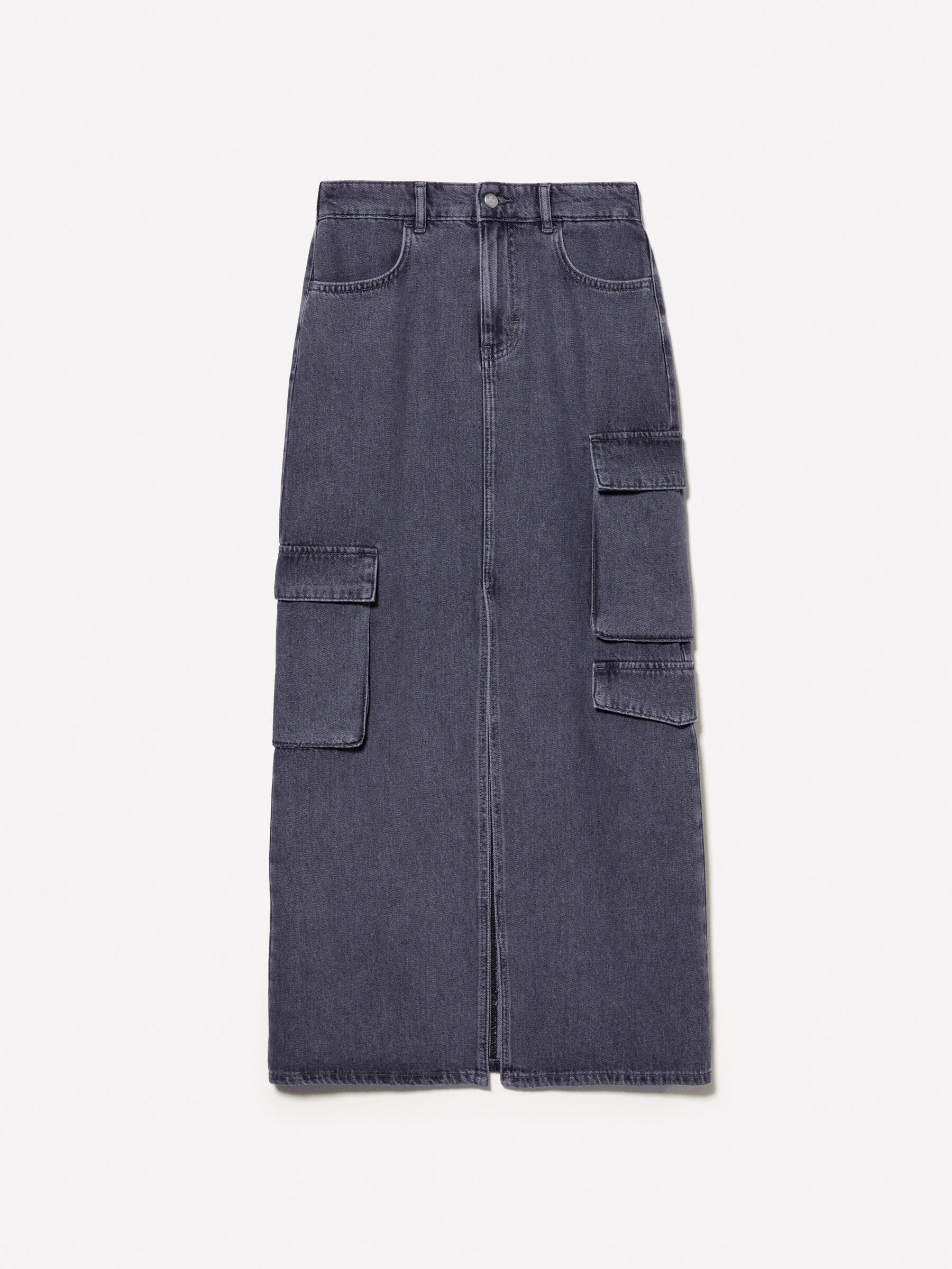 Black denim skirt with slit, Black - Sisley
