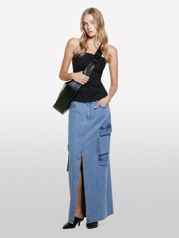 Blue denim skirt with slit - women's long skirts | Sisley