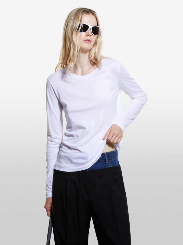 White long sleeve crew neck t-shirt - women's long sleeve t-shirts | Sisley