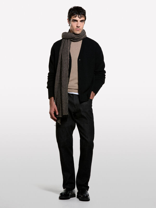 Dark beige regular fit crew neck sweater - men's crew neck sweaters | Sisley