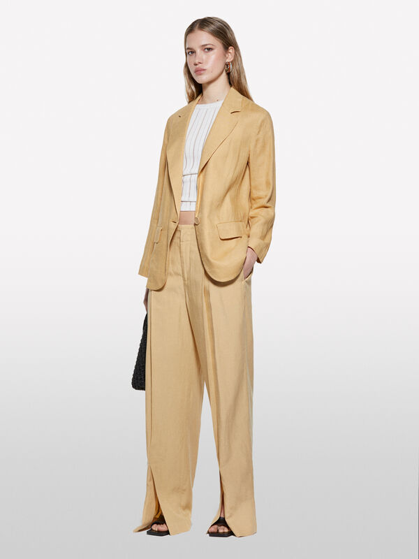 Mustard 100% linen blazer - women's blazers | Sisley