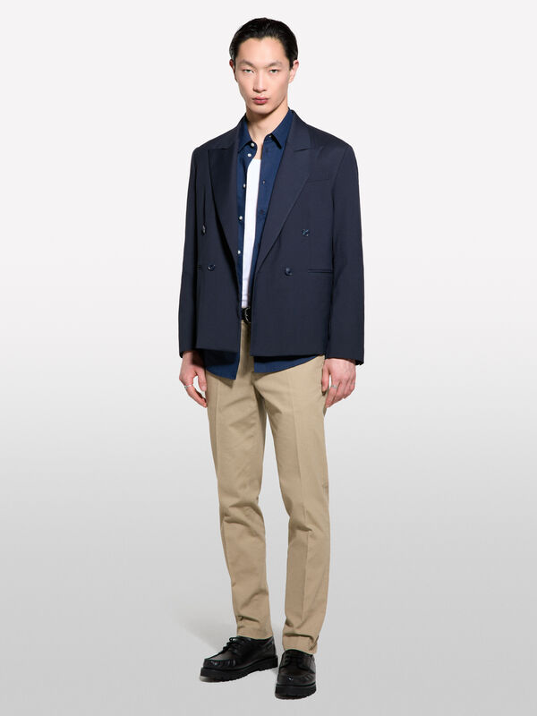 Light green textured chinos - men's slim fit trousers | Sisley