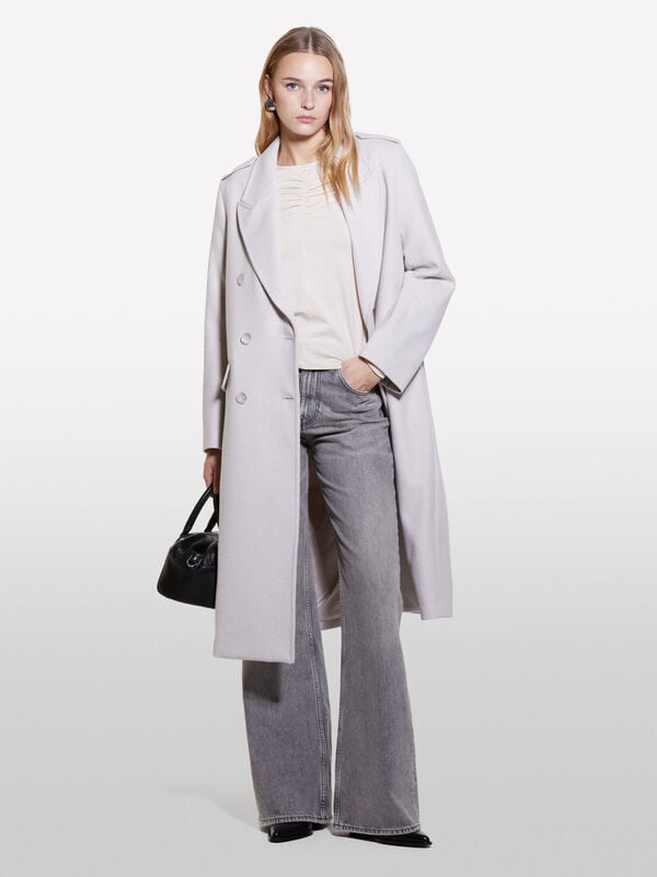 Long cream white coat - women's coats | Sisley