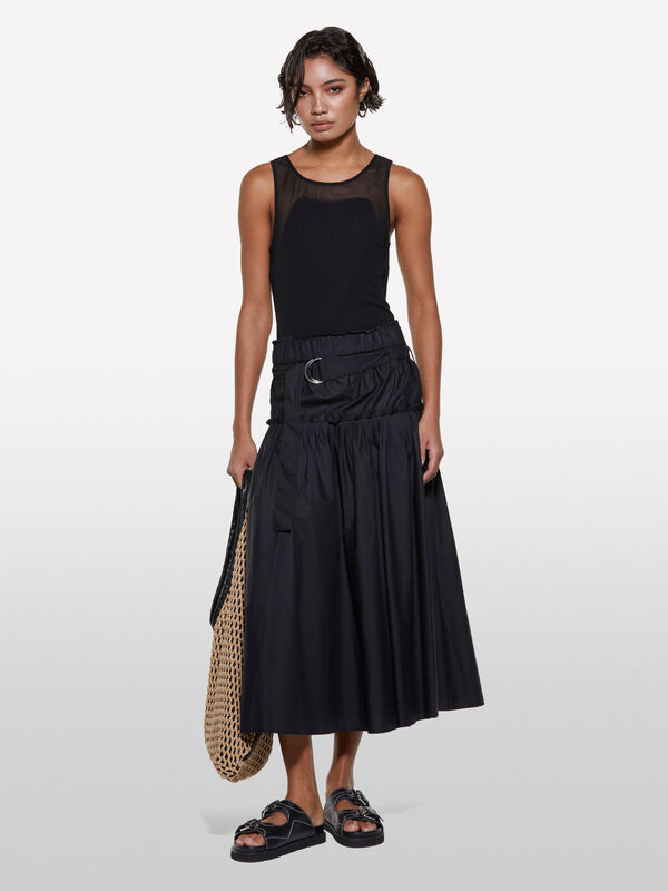 Black flared skirt with belt - women's midi skirts | Sisley