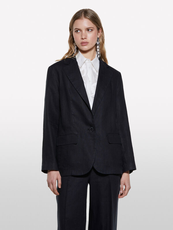 Black 100% linen blazer - women's blazers | Sisley