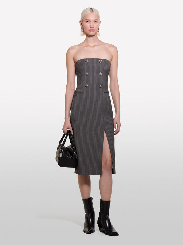 Pinstripe bustier dress - women's midi dresses | Sisley