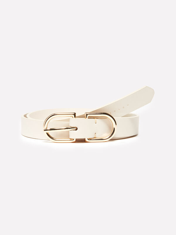 Cream white belt with gold buckle - women's belts | Sisley