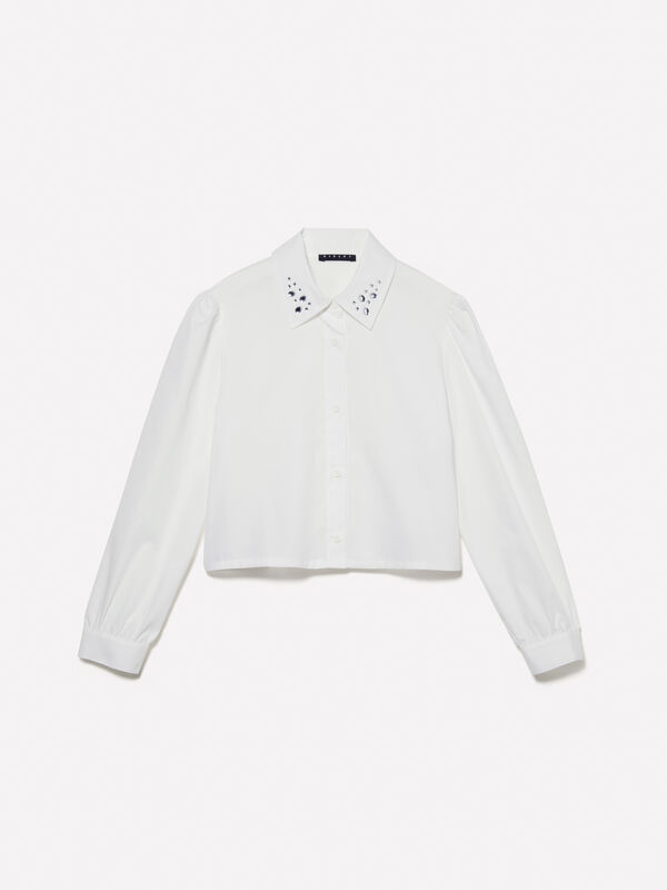 White cropped shirt with rhinestones - girls' shirts and blouses | Sisley Young