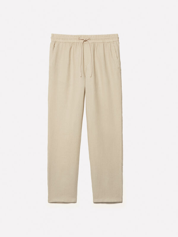 Sand beige 100% linen joggers - men's joggers | Sisley