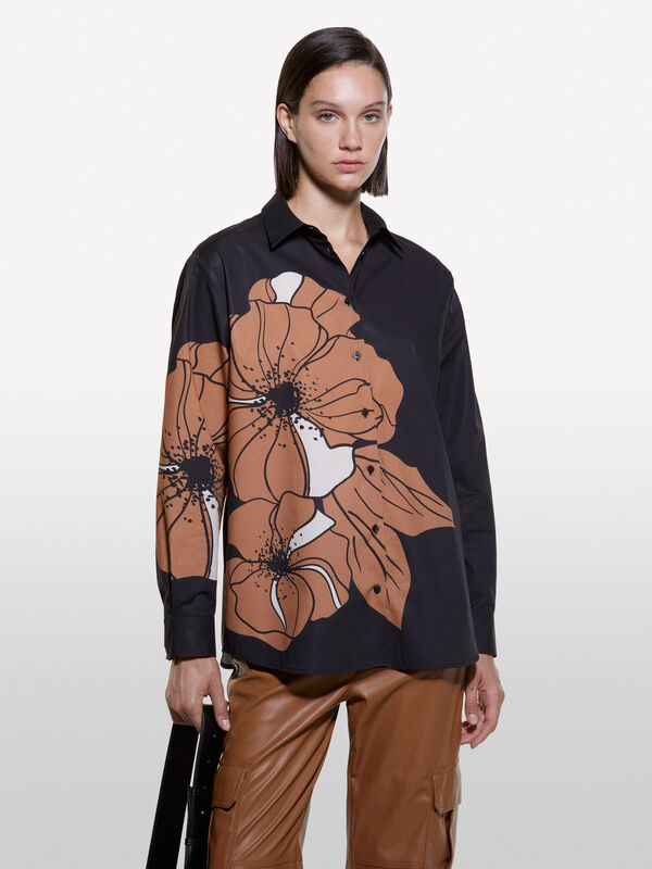 Black shirt with maxi flower - women's shirts | Sisley