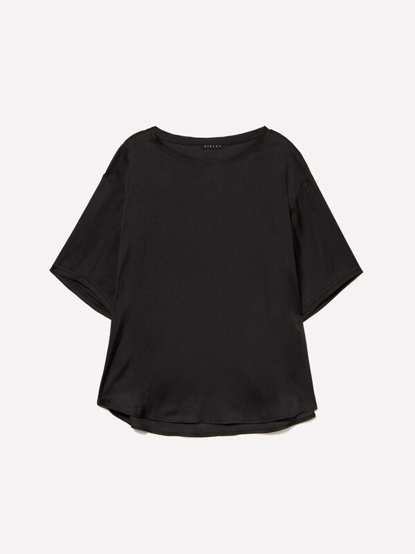 Black oversized satin blouse - women's blouses | Sisley