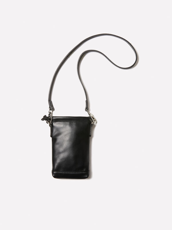 Black cellphone holder with crossbody strap - women's clutches and cell phone holders | Sisley