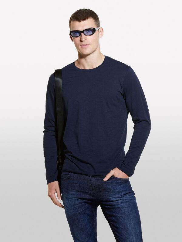 Slim fit t-shirt in 100% cotton - men's long sleeve t-shirts | Sisley