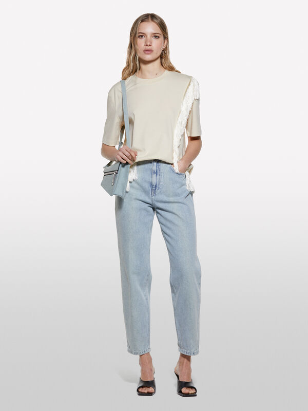 Sand beige t-shirt with fringe - women's short sleeve t-shirts | Sisley