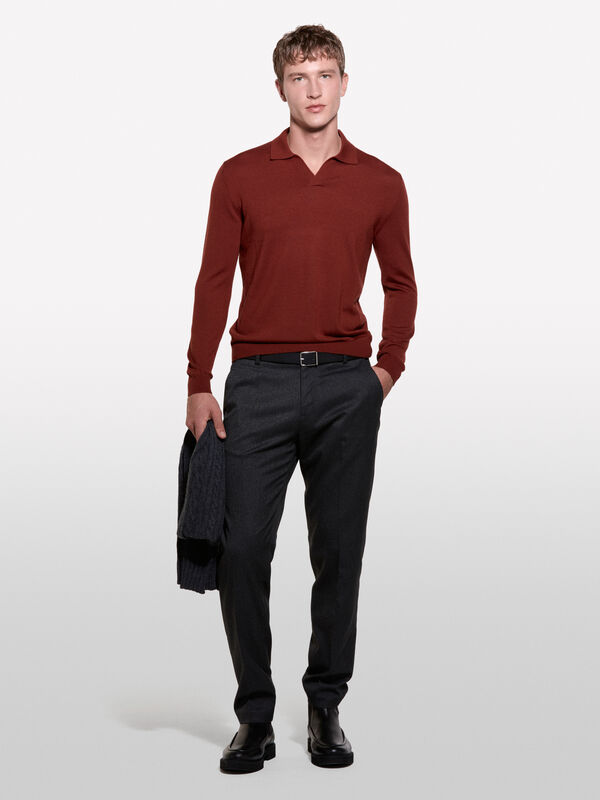 Burgundy knit polo - men's v-neck sweaters | Sisley