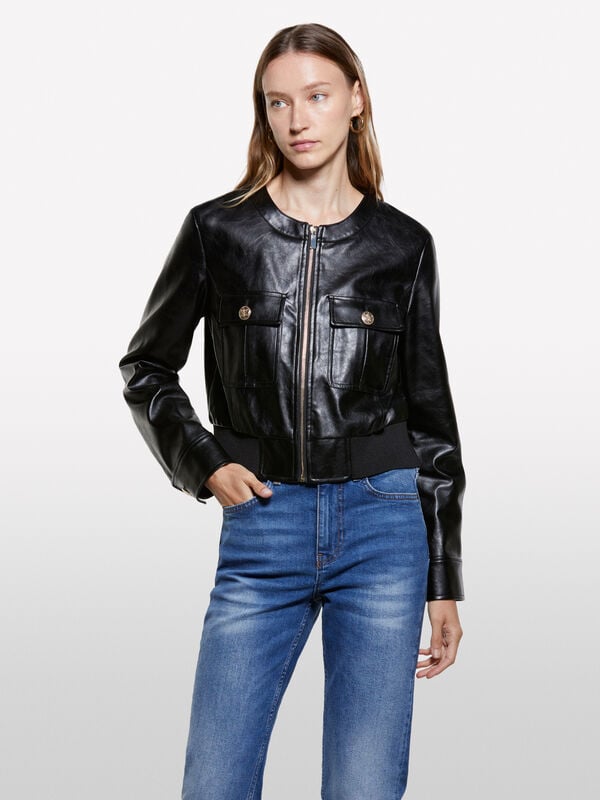Black vintage cropped jacket - women's jackets | Sisley