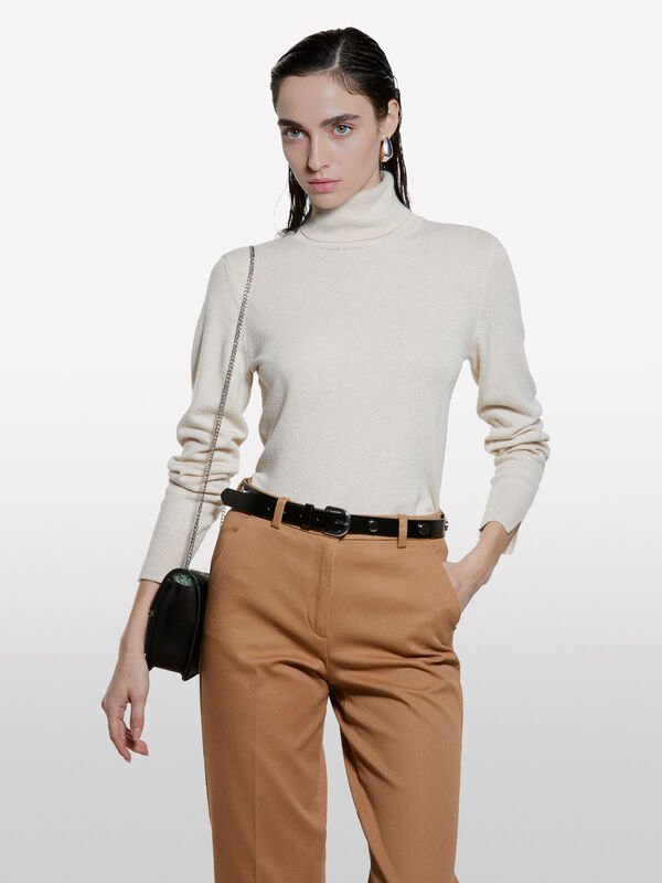 Beige turtleneck sweater - women's high neck sweaters | Sisley