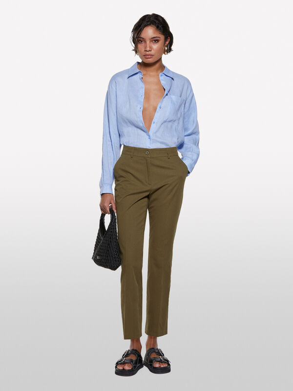 Military green flare fit trousers - women's flared trousers | Sisley