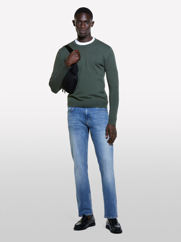 Solid military green sweater - men's crew neck sweaters | Sisley