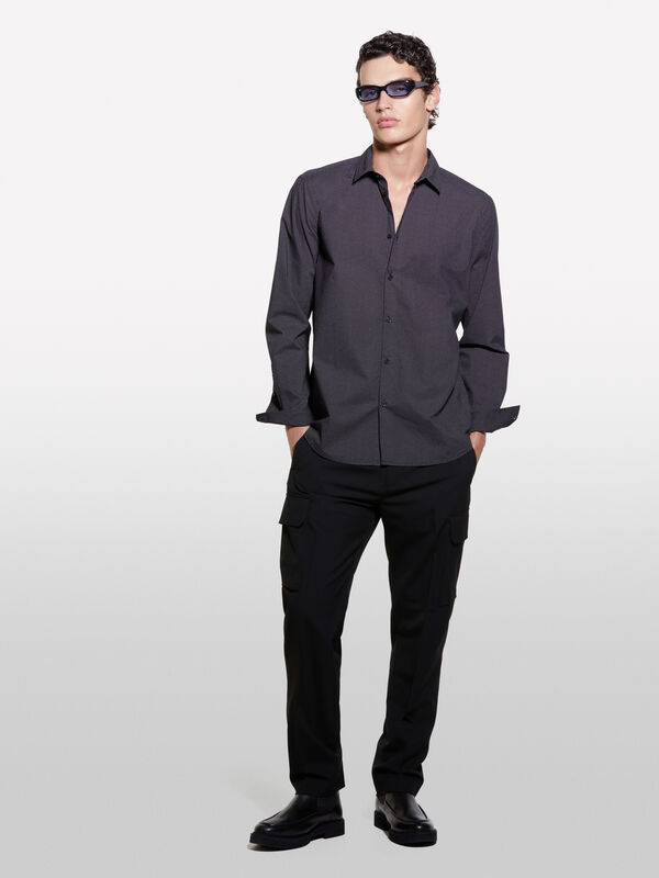 Black 100% organic cotton printed shirt - men's slim fit shirts | Sisley