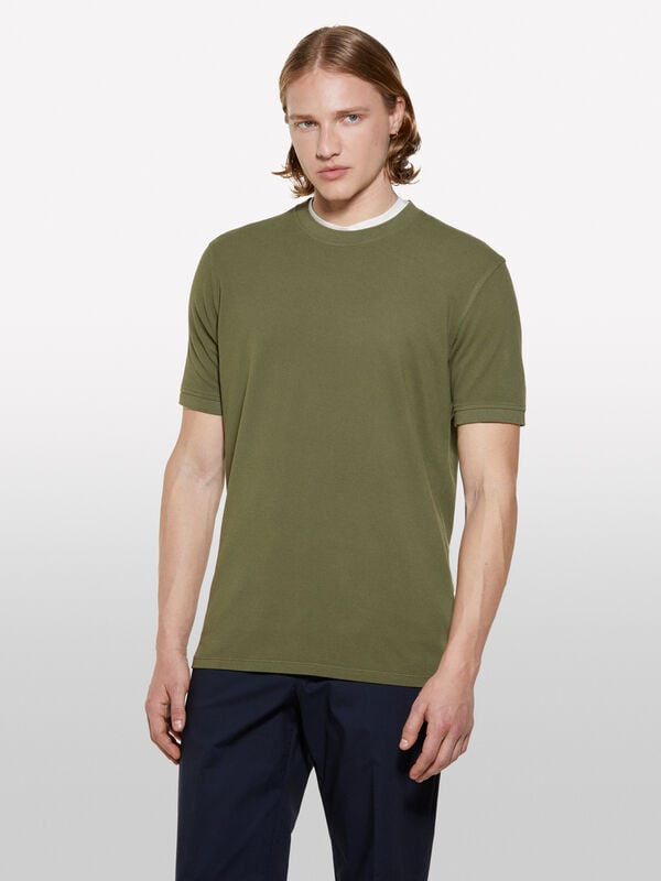 Military green slim fit t-shirt - men's short sleeve t-shirts | Sisley