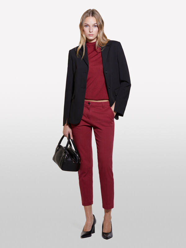 Burgundy cigarette chino trousers - women's skinny fit trousers | Sisley