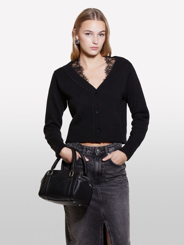 Black cardigan with lace - women's cardigans | Sisley