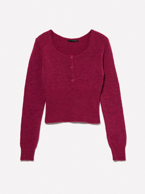 Fuchsia cropped sweater with buttons - girls' knitwear | Sisley Young