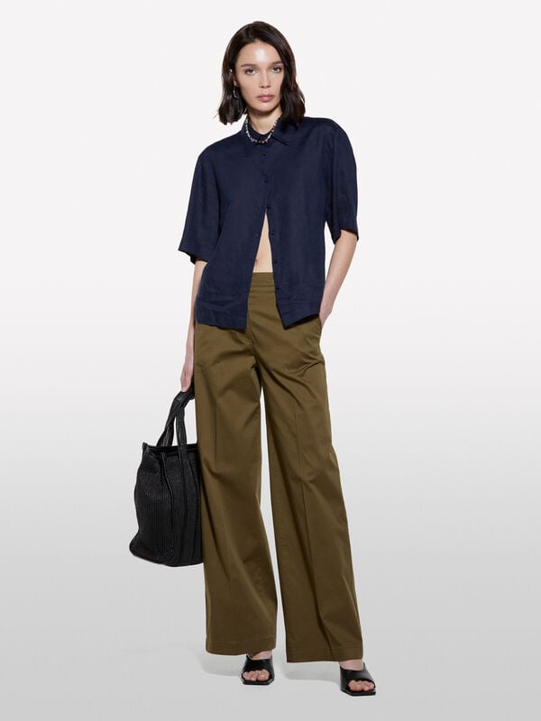 Military green wide leg trousers - women's palazzo trousers | Sisley