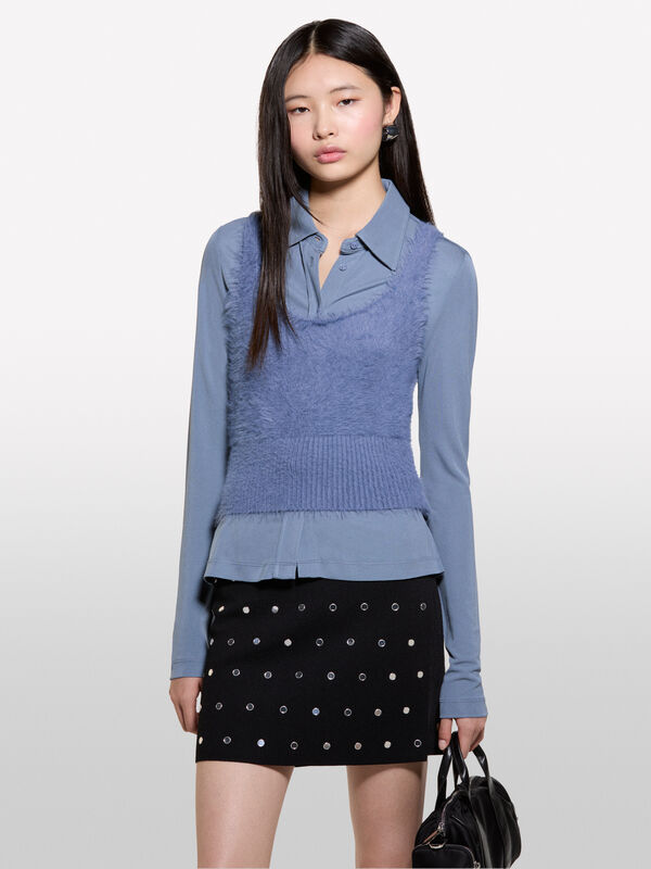 Gray faux fur tank top - women's tops | Sisley