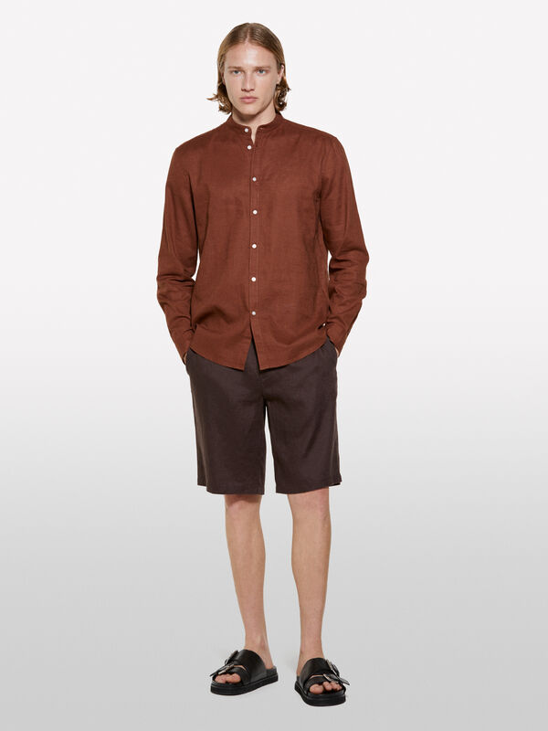 Dark brown 100% linen bermudas - men's shorts | Sisley